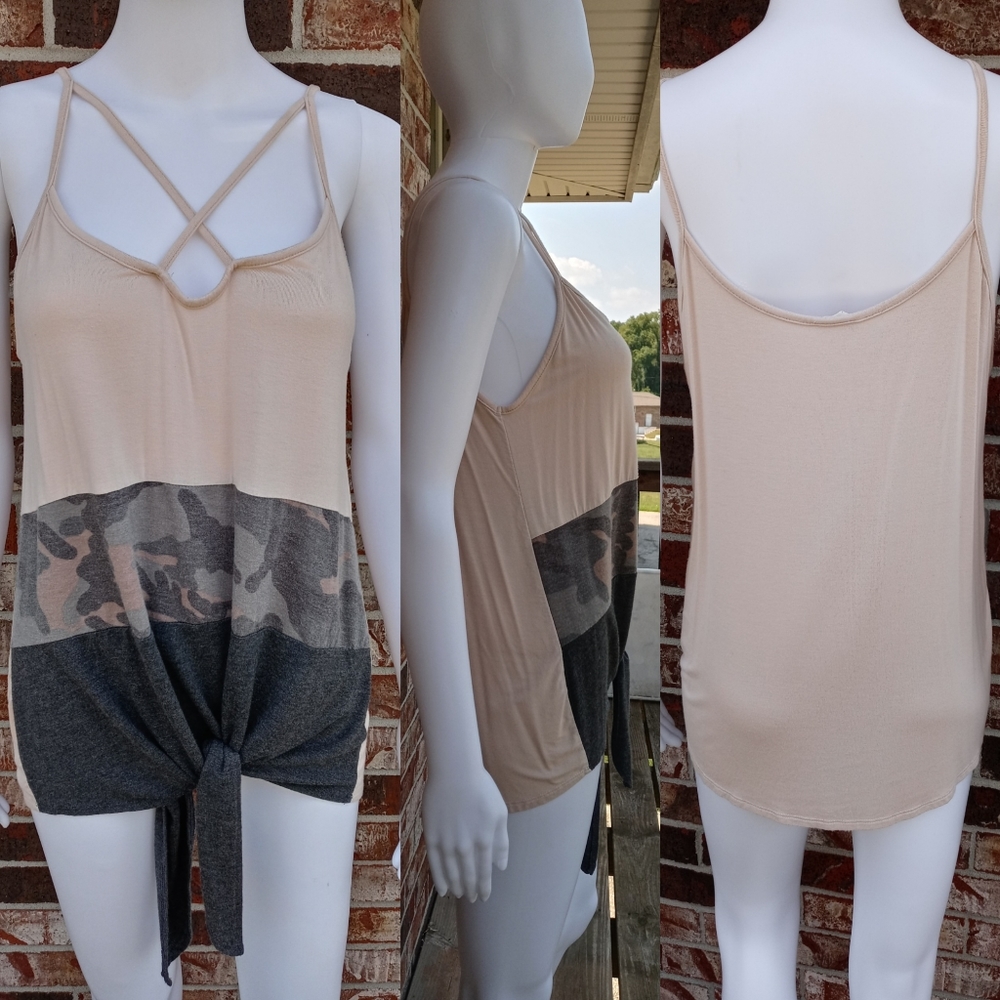 #13-Knot Beige Camo Tank